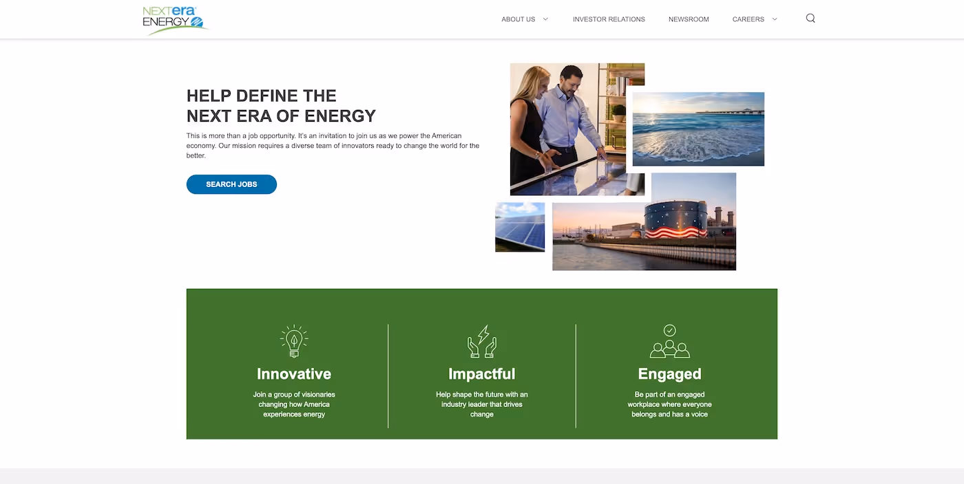 Screenshot of the official career page of NextEra Energy