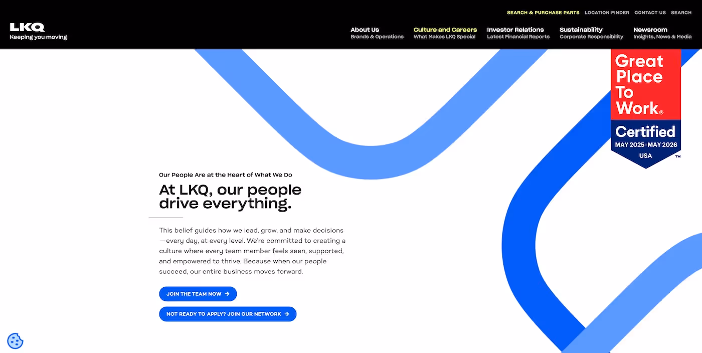 Screenshot of the official career page of LKQ