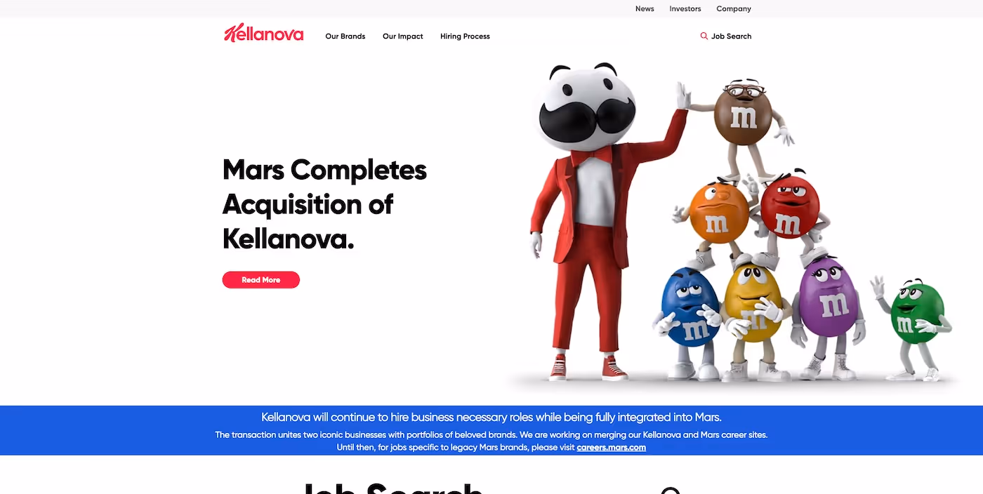 Screenshot of the official career page of Kellanova