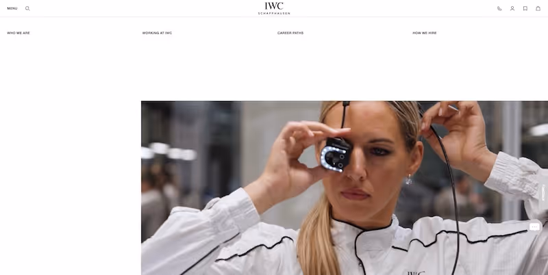 Screenshot of the official career page of IWC Schaffhausen