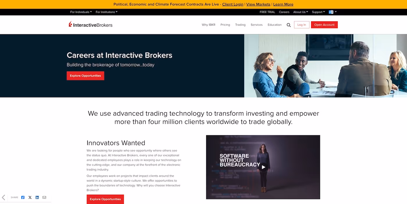 Screenshot of the official career page of Interactive Brokers Group
