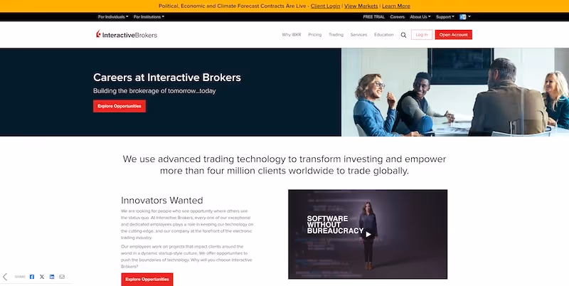 Screenshot of the official career page of Interactive Brokers Group