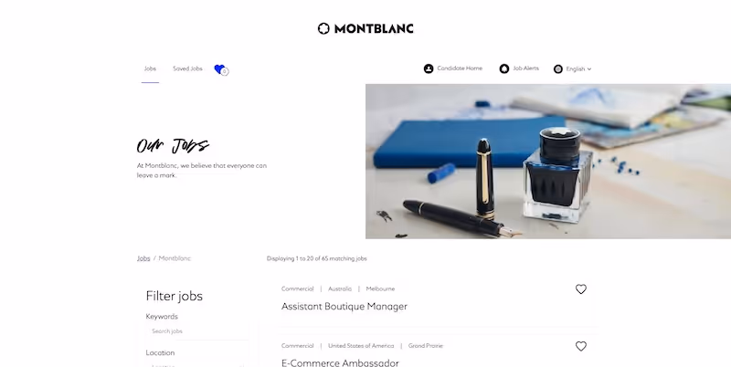 Screenshot of the official career page of Montblanc