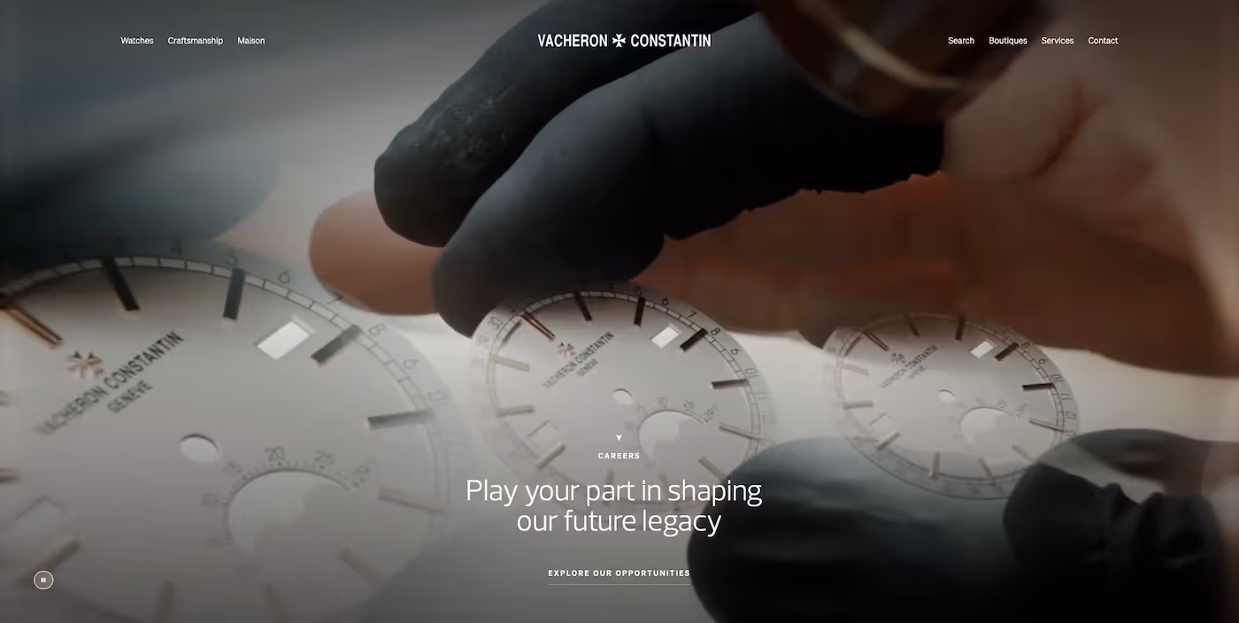 Screenshot of the official career page of Vacheron Constantin