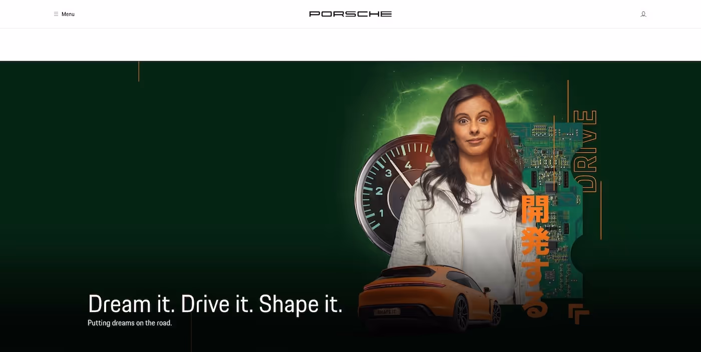 Screenshot of the official career page of Porsche