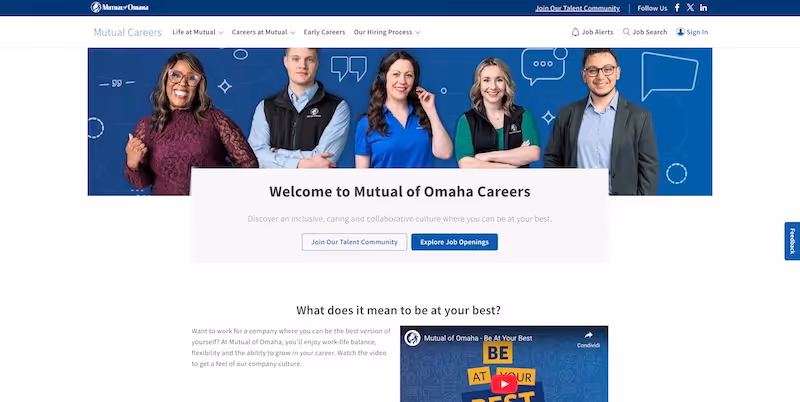 Screenshot of the official career page of Mutual of Omaha