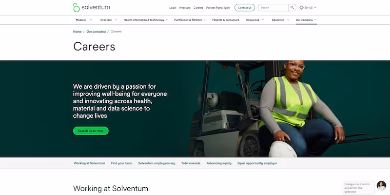 Screenshot of the official career page of Solventum