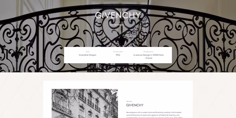 Screenshot of the official career page of Givenchy