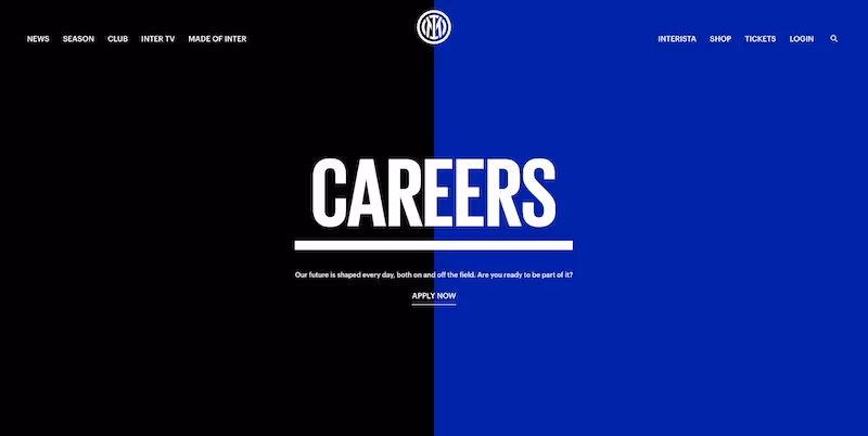 Screenshot of the official career page of Inter