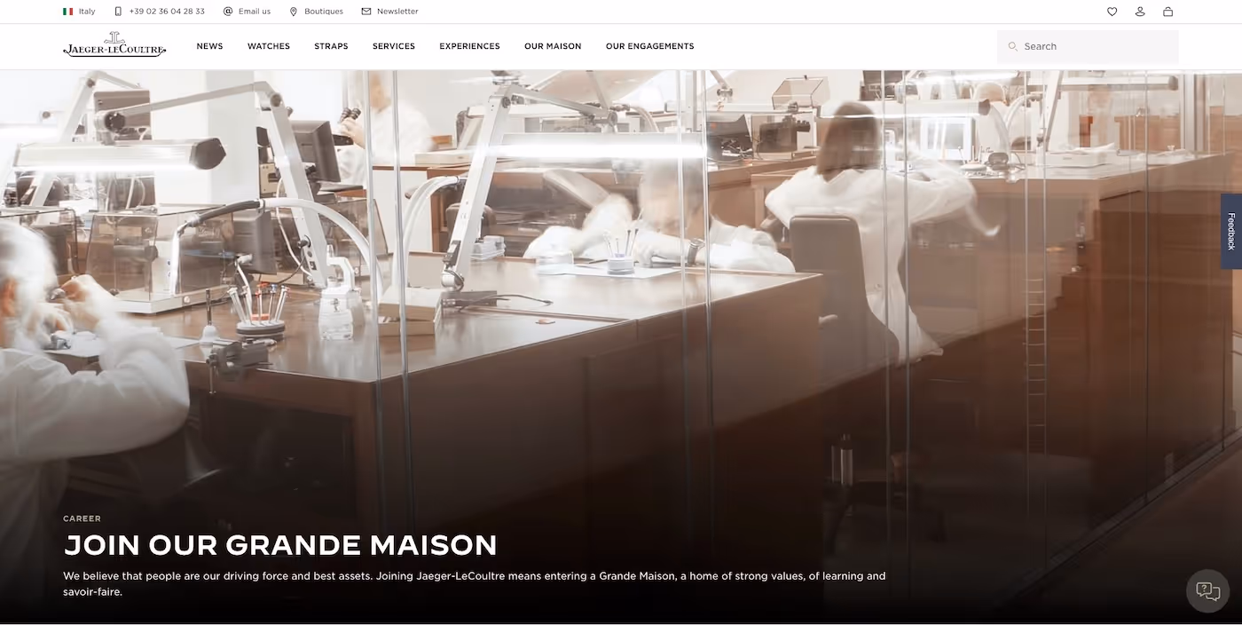 Screenshot of the official career page of Jaeger-LeCoultre