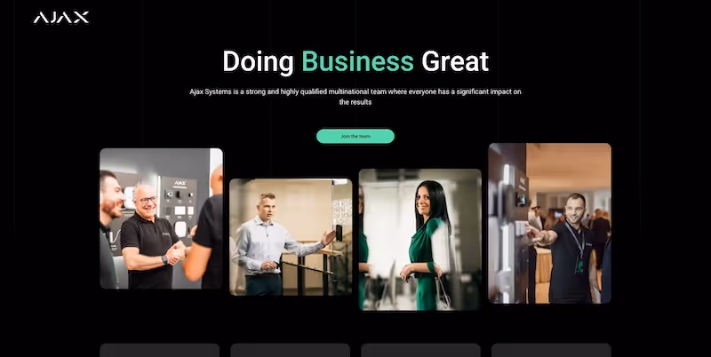 Screenshot of the official career page of Ajax Systems