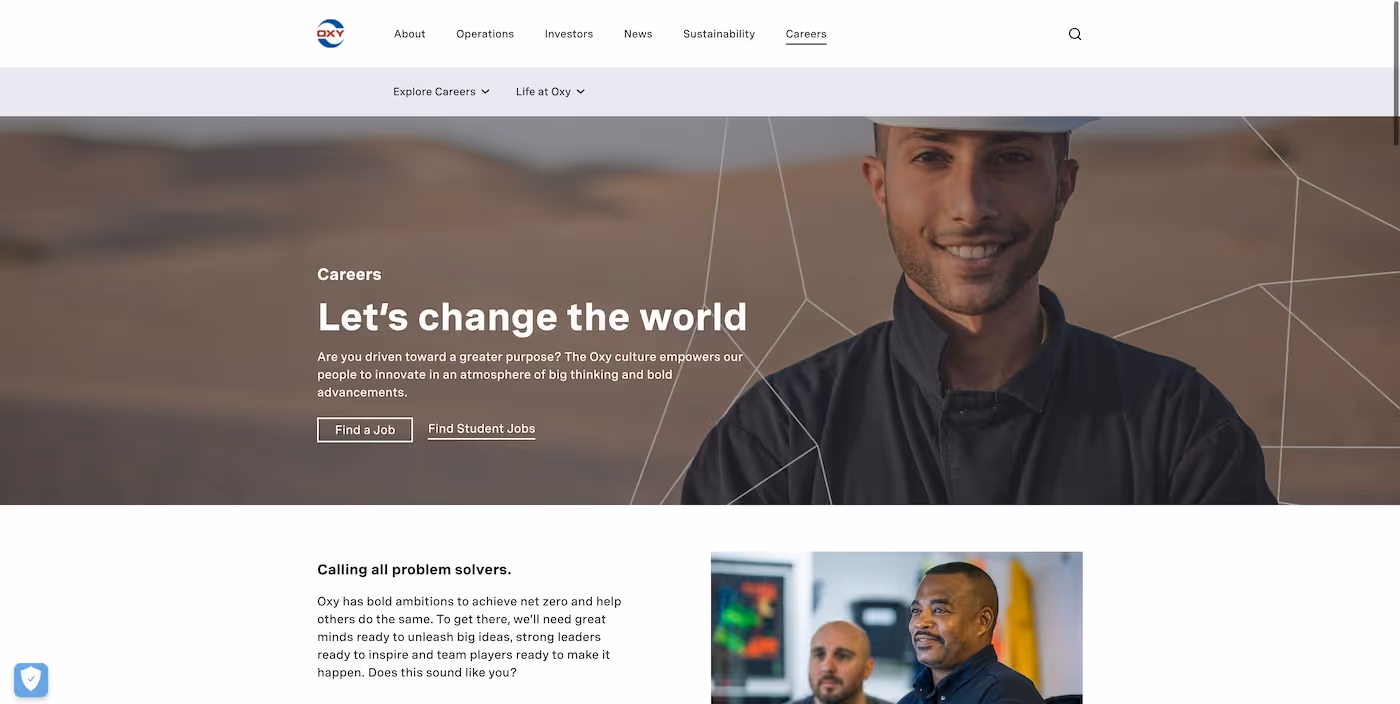 Screenshot of the official career page of Occidental Petroleum