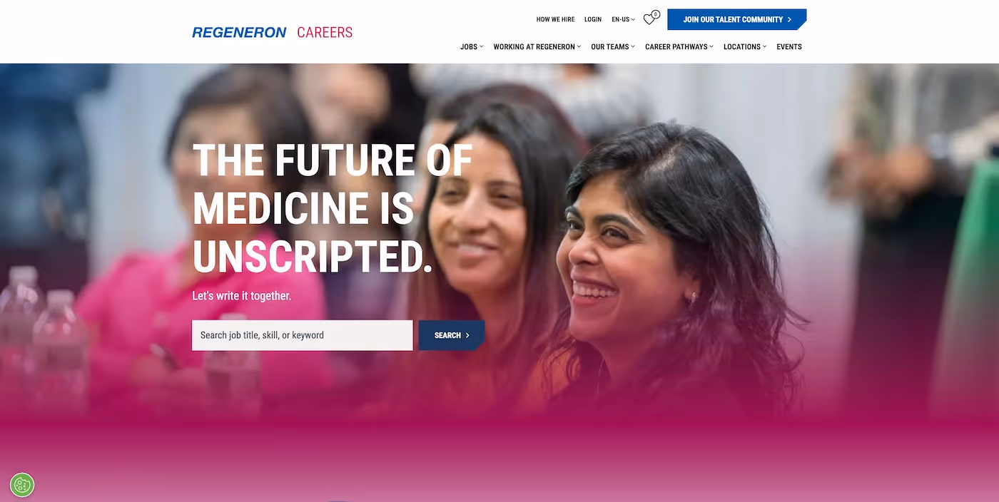 Screenshot of the official career page of Regeneron Pharmaceuticals