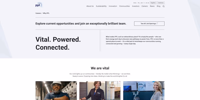 Screenshot of the official career page of PPL
