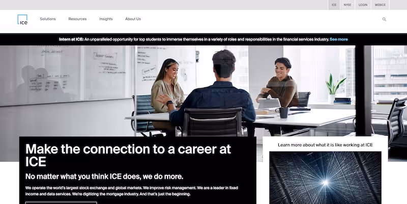 Screenshot of the official career page of Intercontinental Exchange