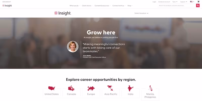 Screenshot of the official career page of Insight Enterprises