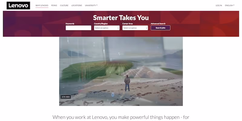 Screenshot of the official career page of Lenovo Group