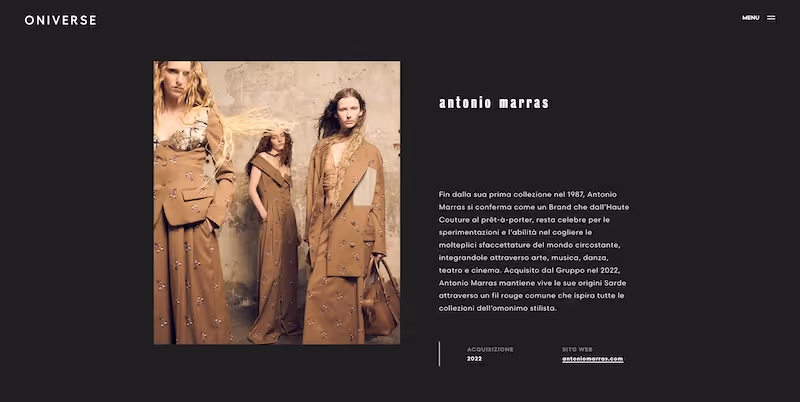 Screenshot of the official career page of Antonio Marras