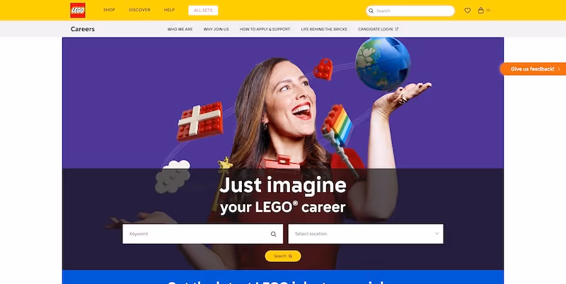 Screenshot of the official career page of Lego