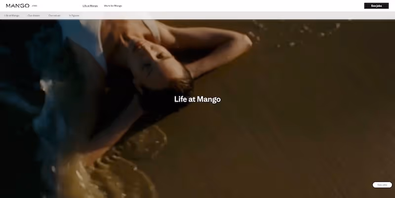 Screenshot of the official career page of Mango
