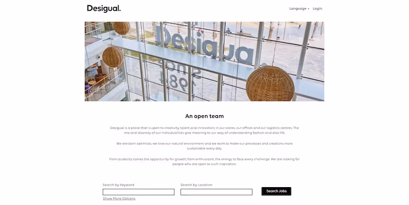 Screenshot of the official career page of Desigual
