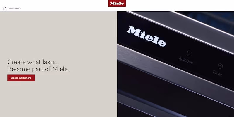 Screenshot of the official career page of Miele