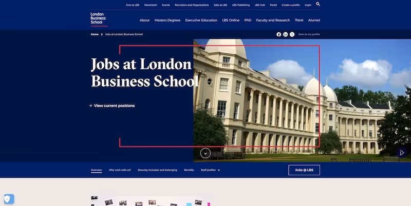 Screenshot of the official career page of London Business School