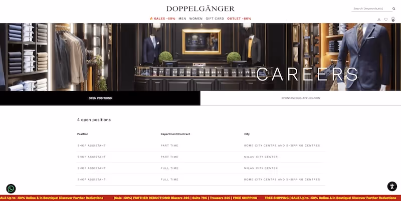 Screenshot of the official career page of Doppelgänger