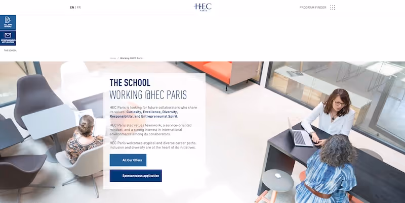 Screenshot of the official career page of HEC Paris