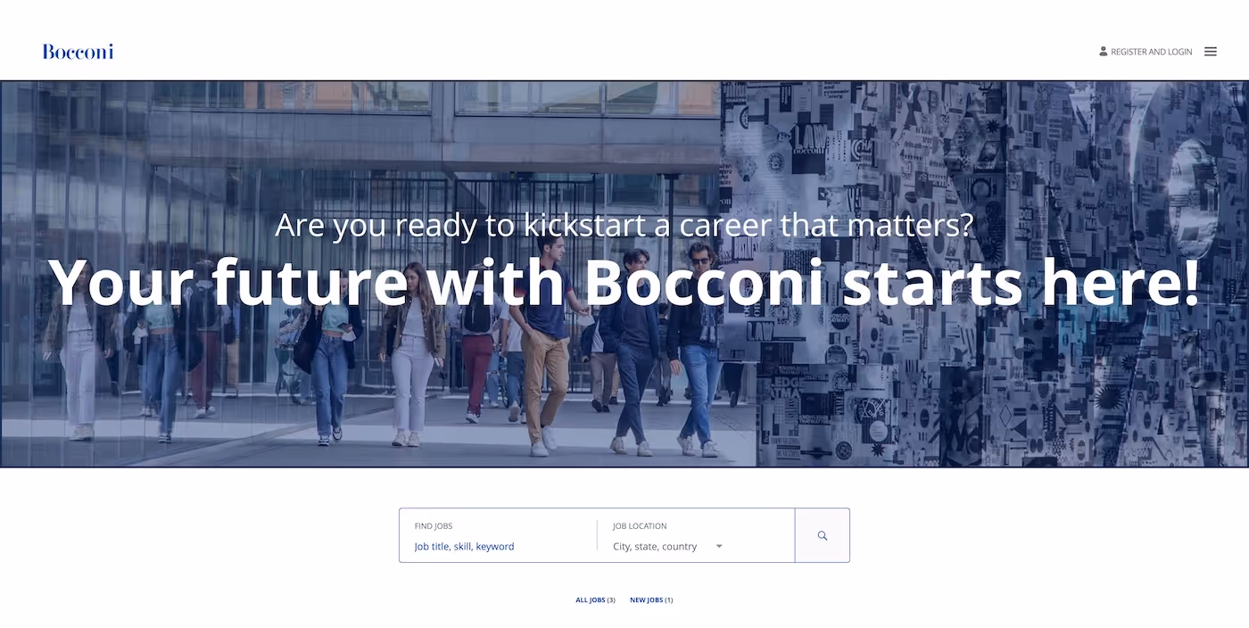 Screenshot of the official career page of Bocconi University