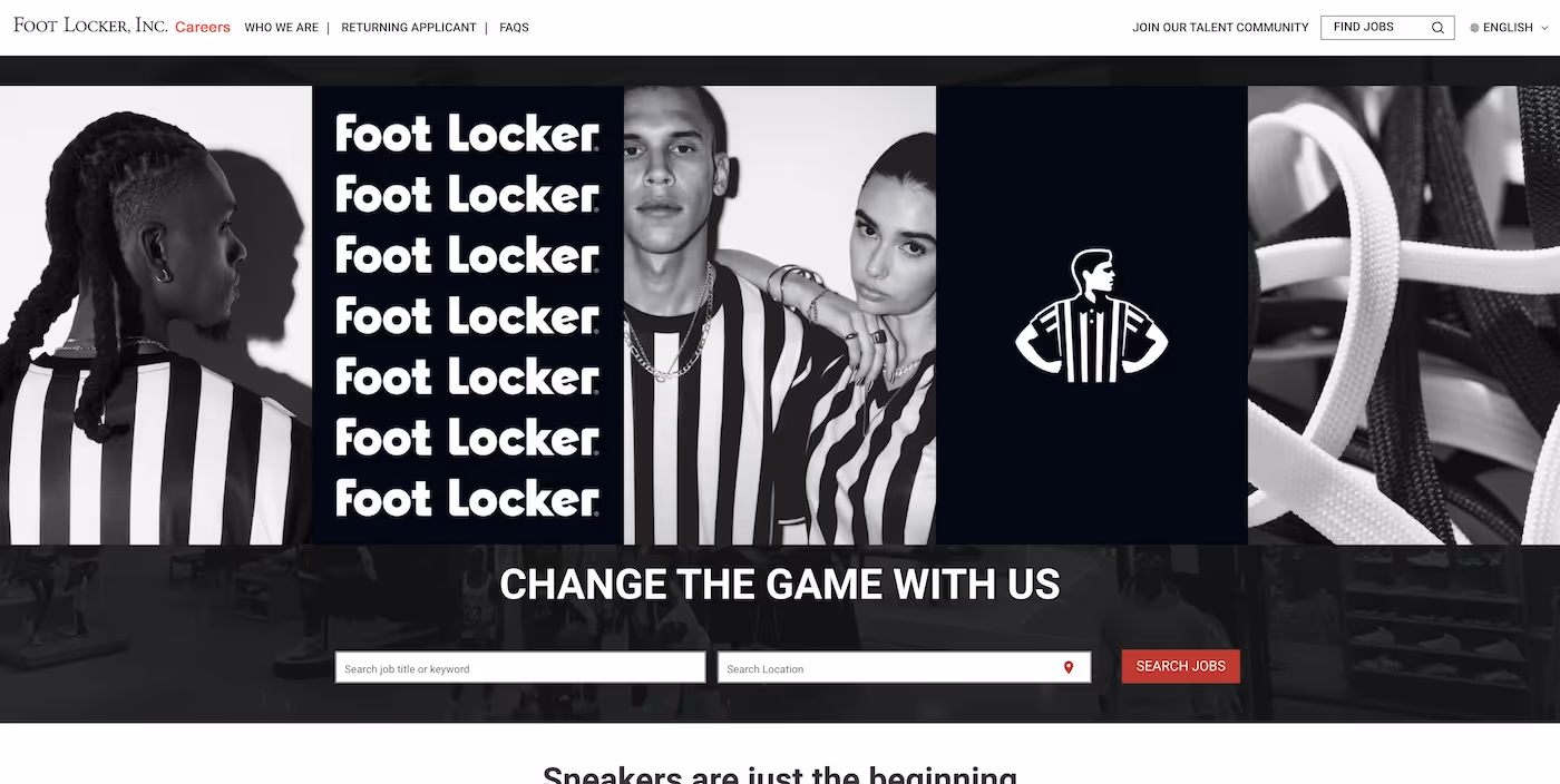 Screenshot of the official career page of Foot Locker