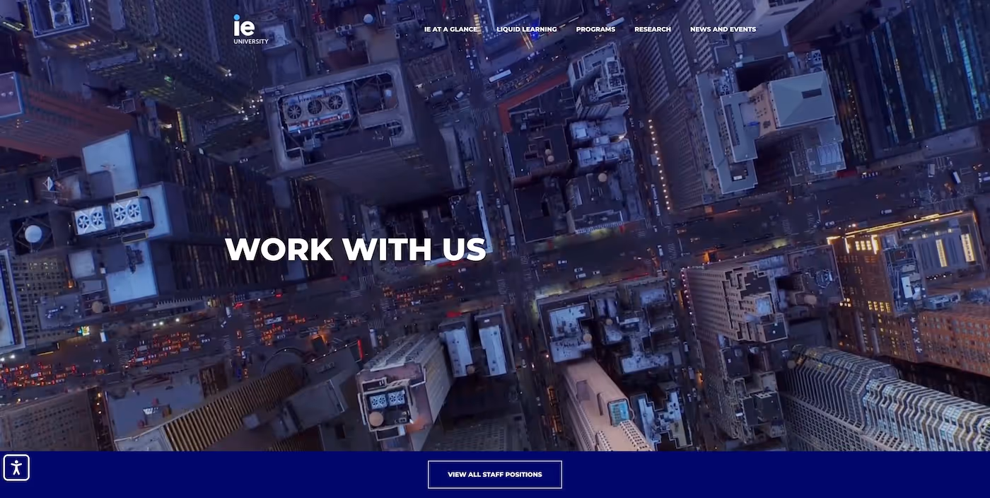 Screenshot of the official career page of IE University