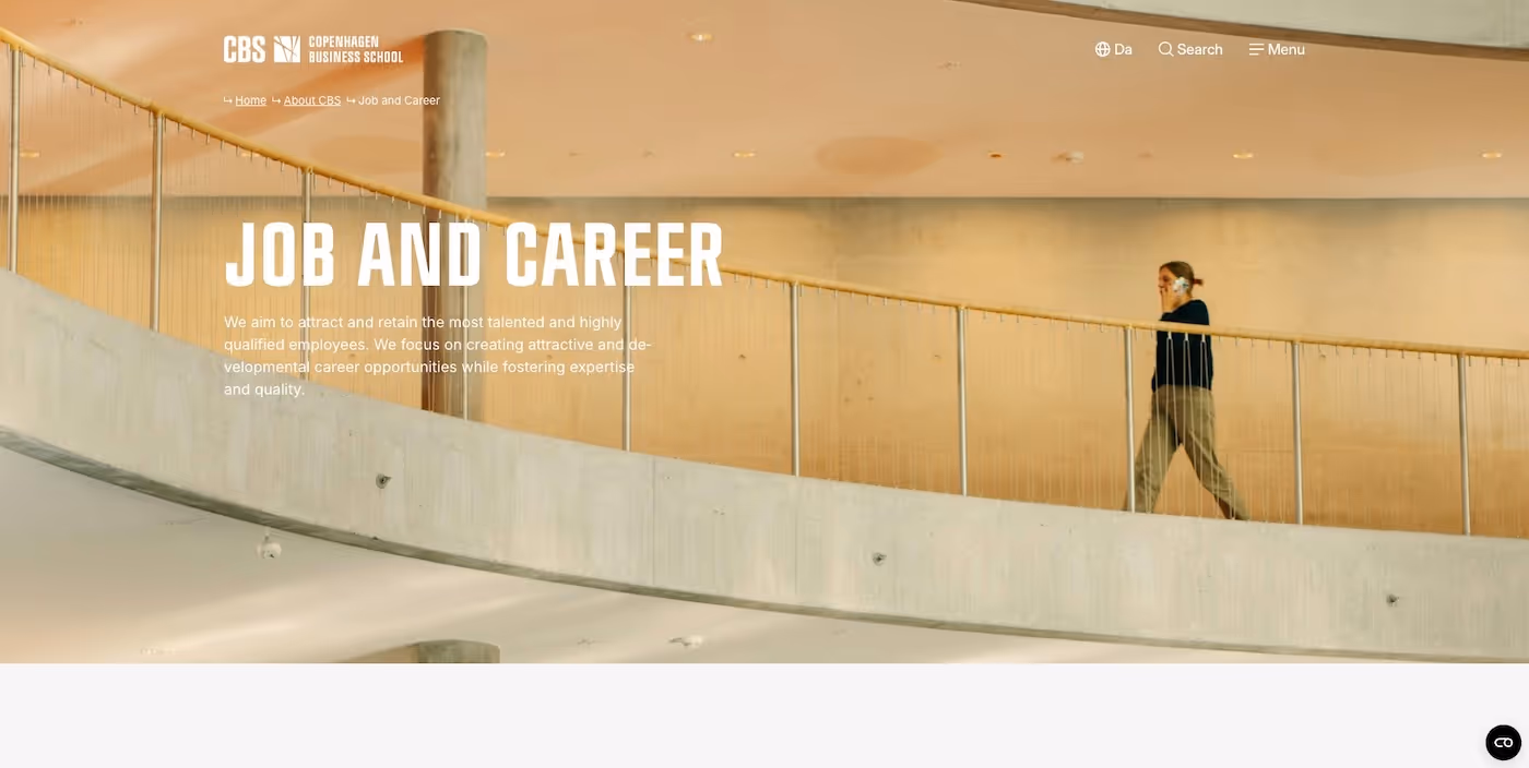 Screenshot of the official career page of Copenhagen Business School