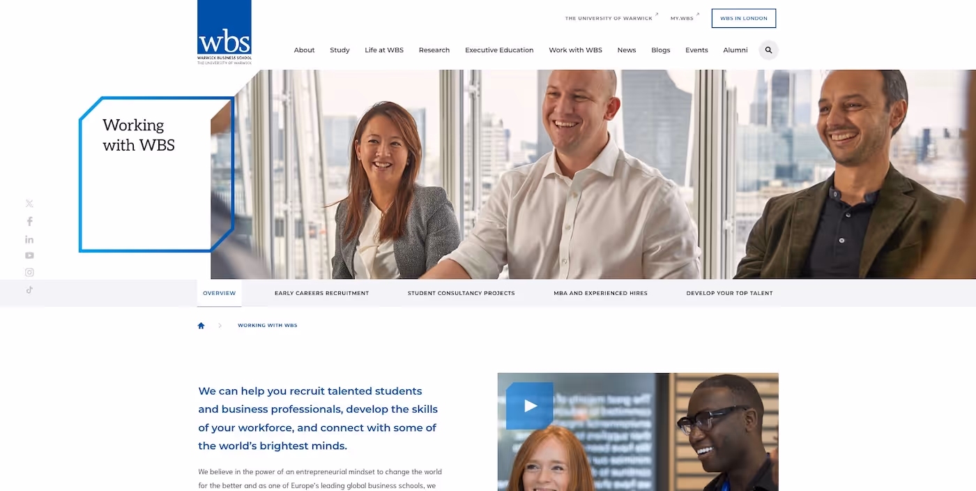 Screenshot of the official career page of Warwick Business School