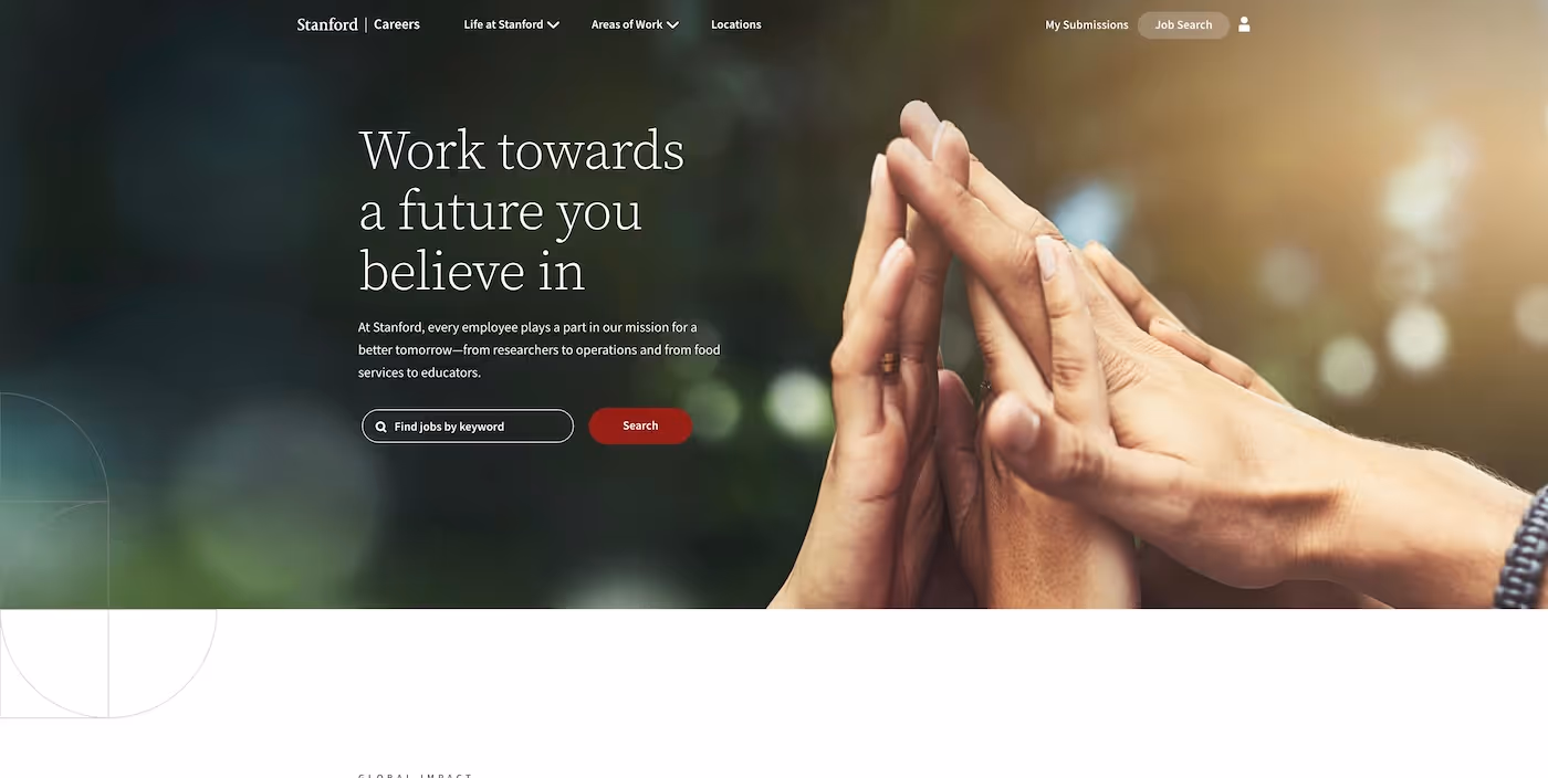 Screenshot of the official career page of Stanford University