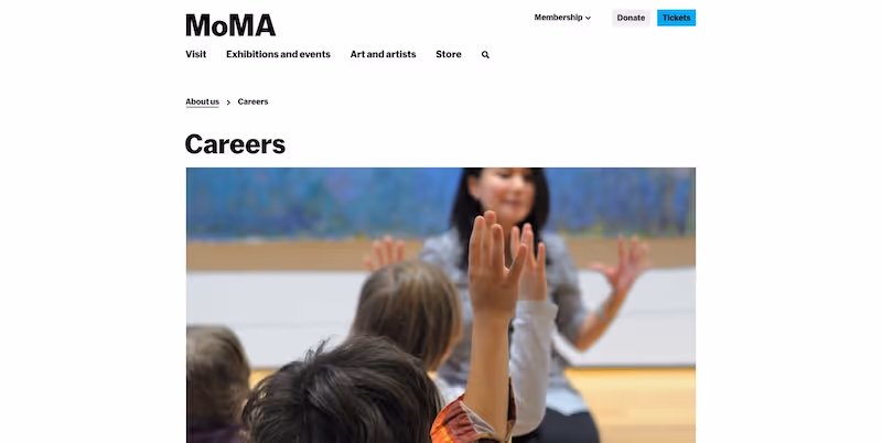 Screenshot of the official career page of The Museum of Modern Art (MoMA)