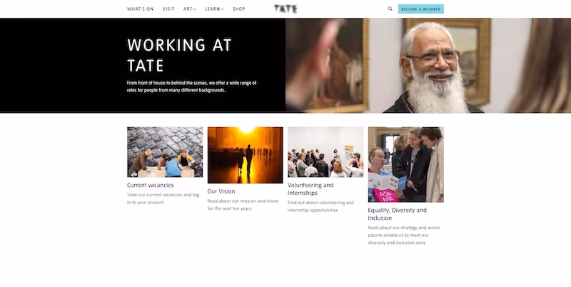 Screenshot of the official career page of Tate Modern