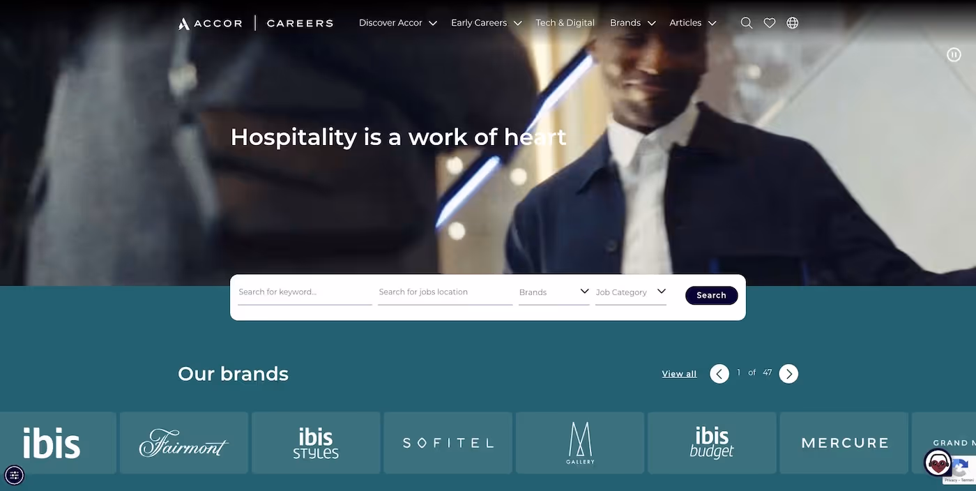 Screenshot of the official career page of Accor