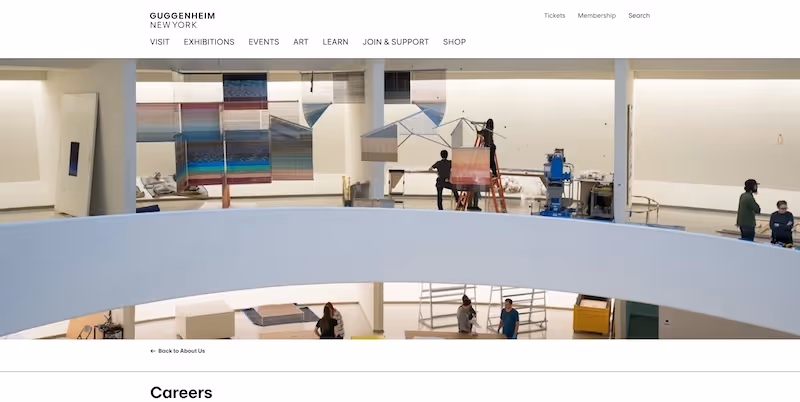 Screenshot of the official career page of Guggenheim Museums