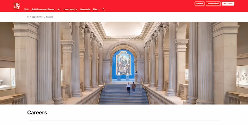 Screenshot of the official career page of The Metropolitan Museum of Art (The Met)