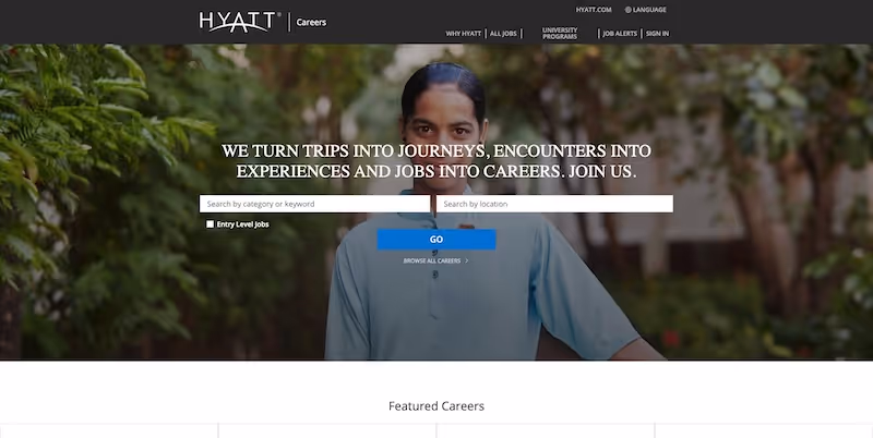 Screenshot of the official career page of Hyatt