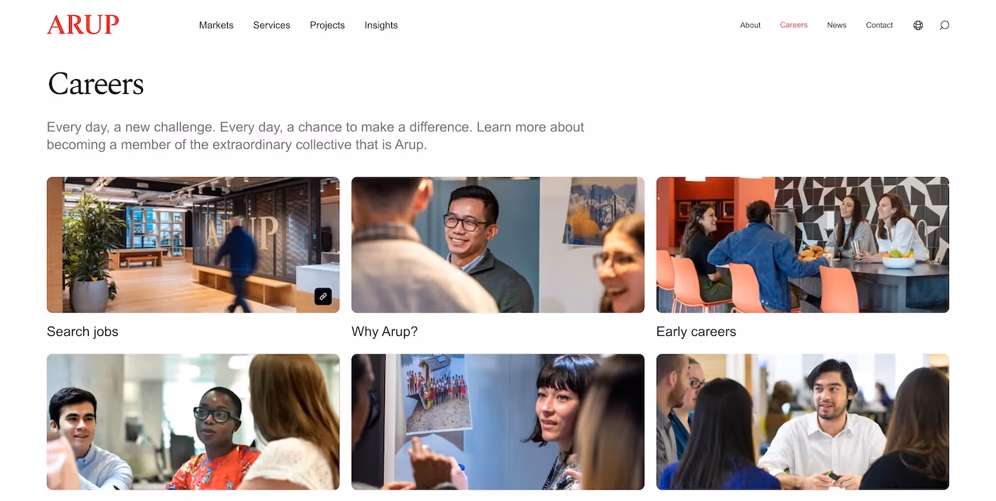 Screenshot of the official career page of Arup