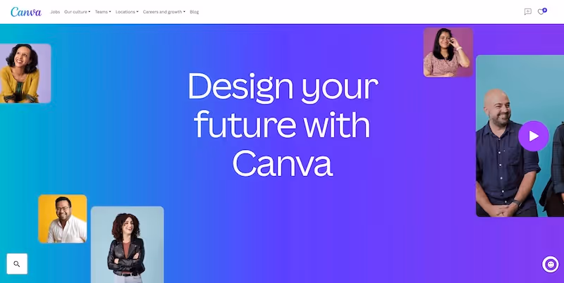 Screenshot of the official career page of Canva