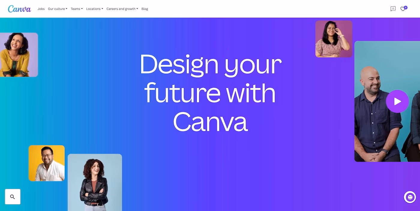 Screenshot of the official career page of Canva