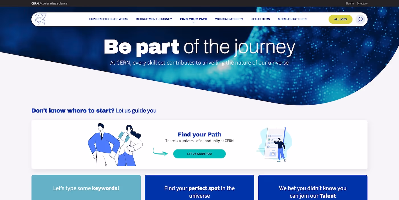 Screenshot of the official career page of CERN