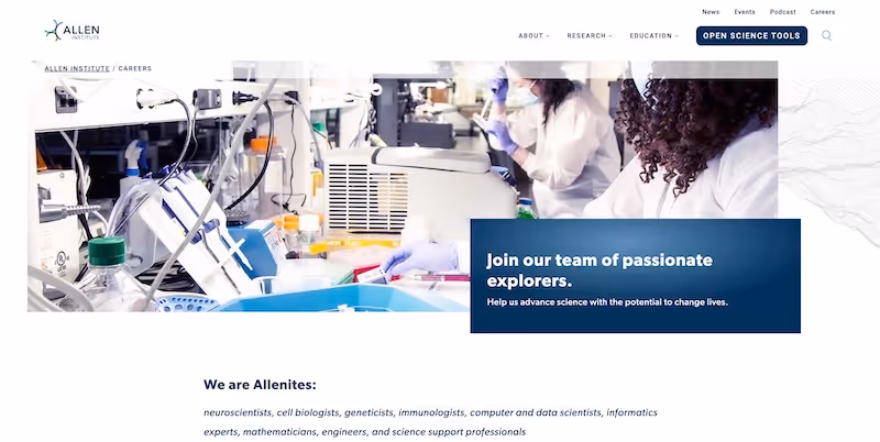 Screenshot of the official career page of Allen Institute