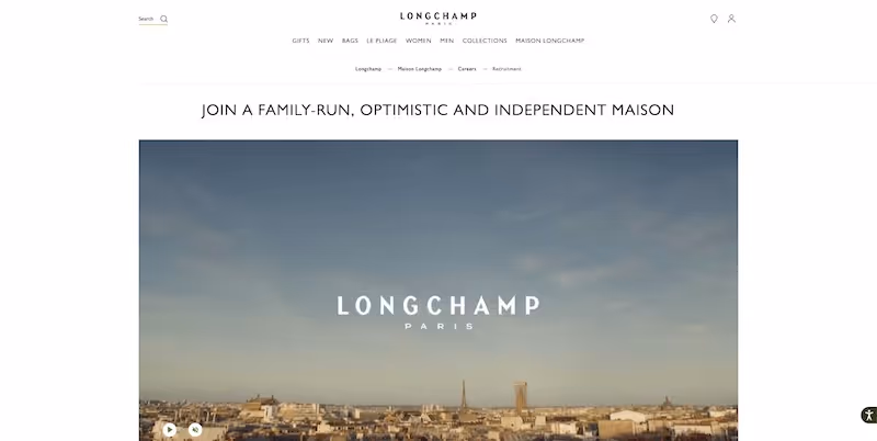 Screenshot of the official career page of Longchamp