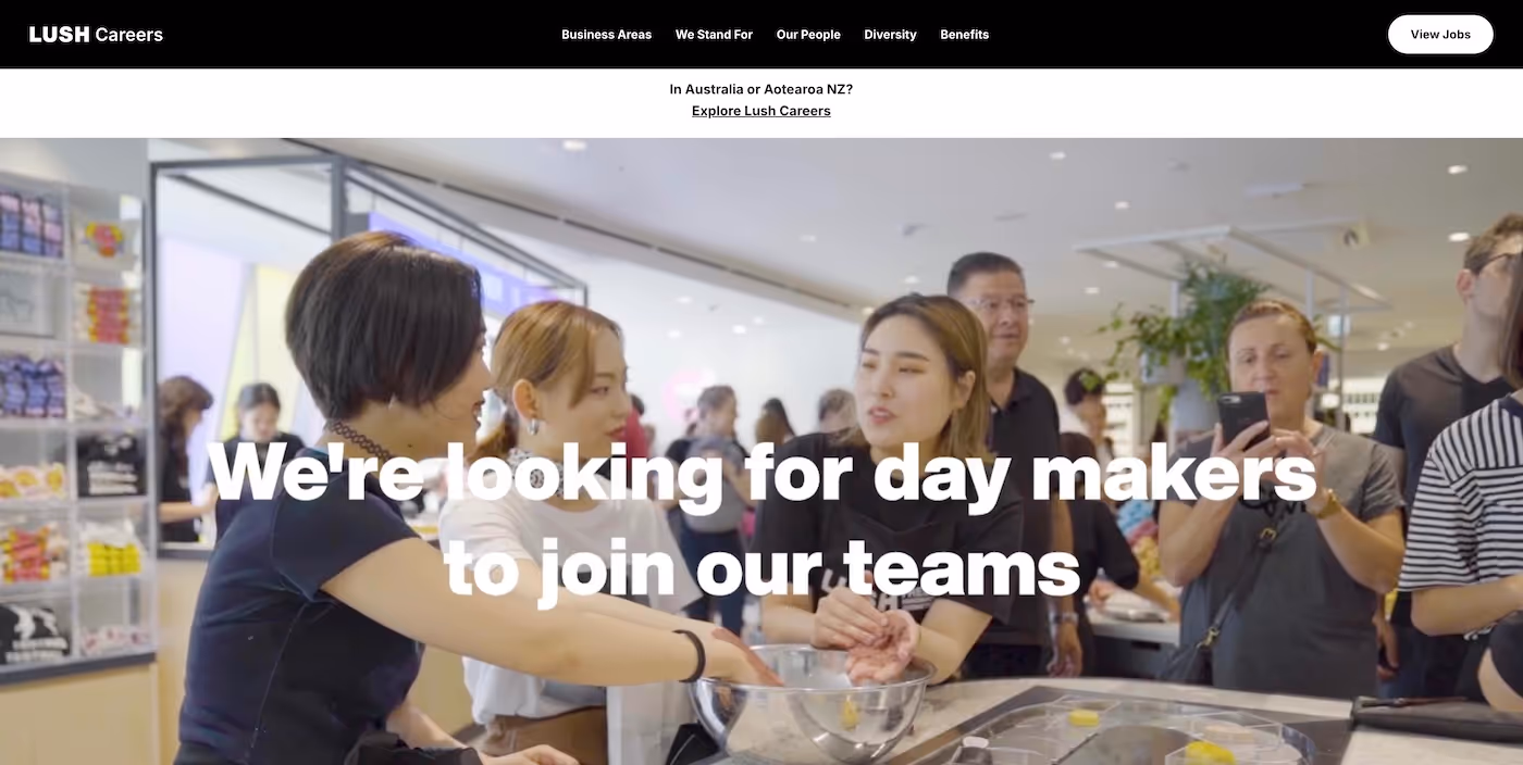 Screenshot of the official career page of Lush