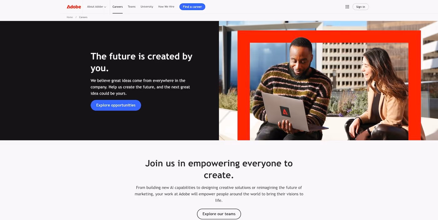 Screenshot of the official career page of Behance
