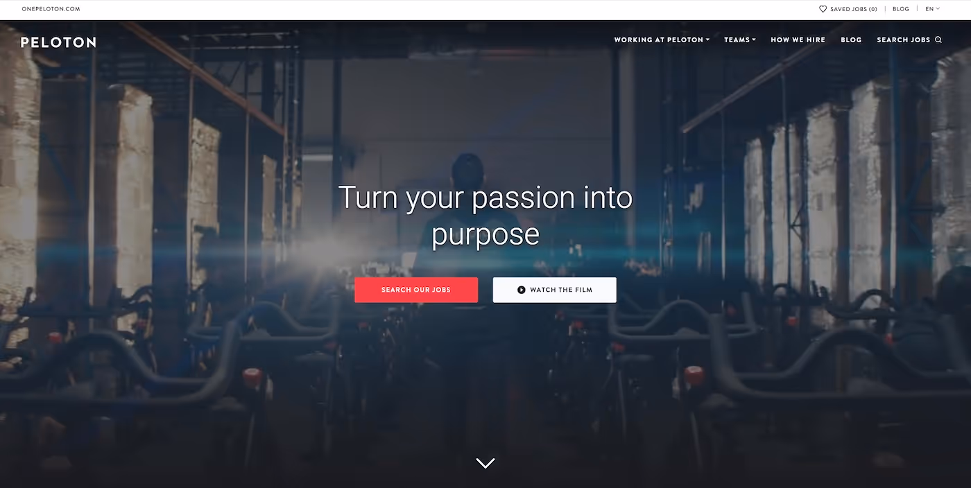 Screenshot of the official career page of Peloton